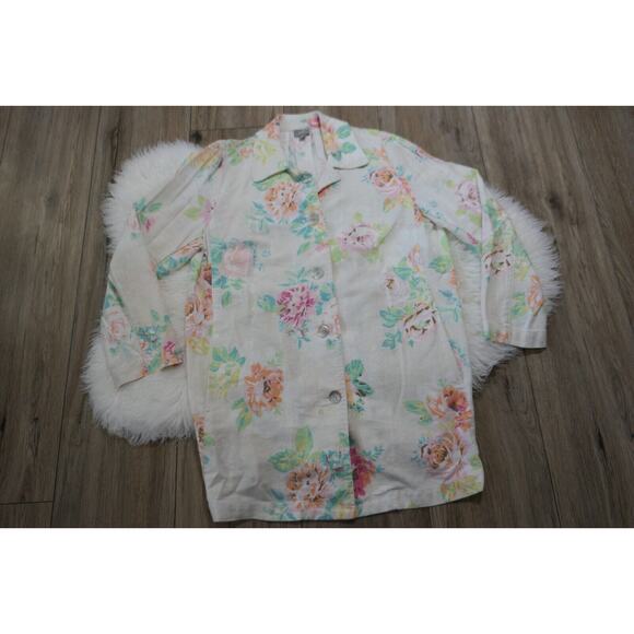 J. Jill Jackets & Blazers - J. JILL Womens Large Floral Button Down Linen Blend Jacket-Shirt